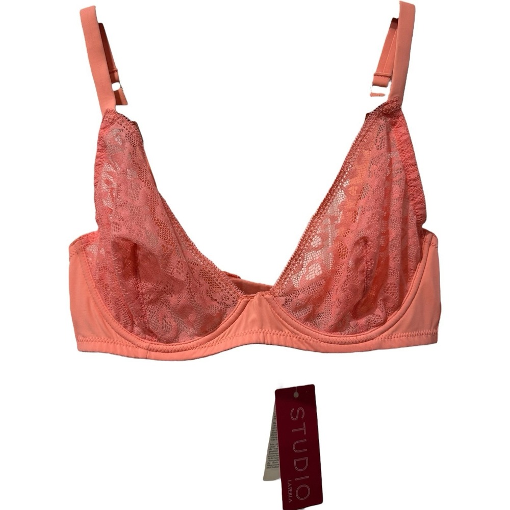 NWT La Perla Studio 2 Sheer Lace Bra‎ Pink / Peach Size 34D $118